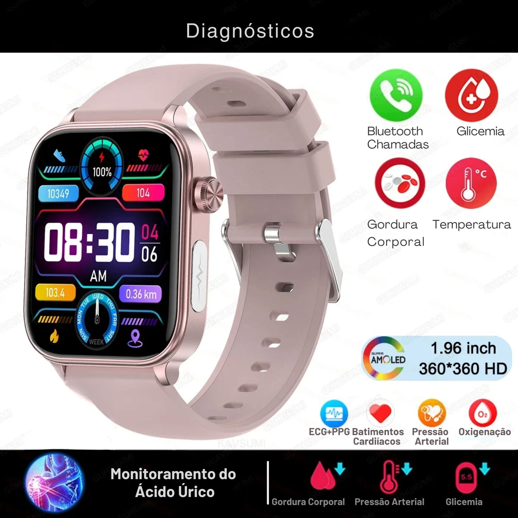 Relógio Smartwatch - Live Metrics Smartwatch Masculino - Live Metrics Loja da Dryka Rosa 