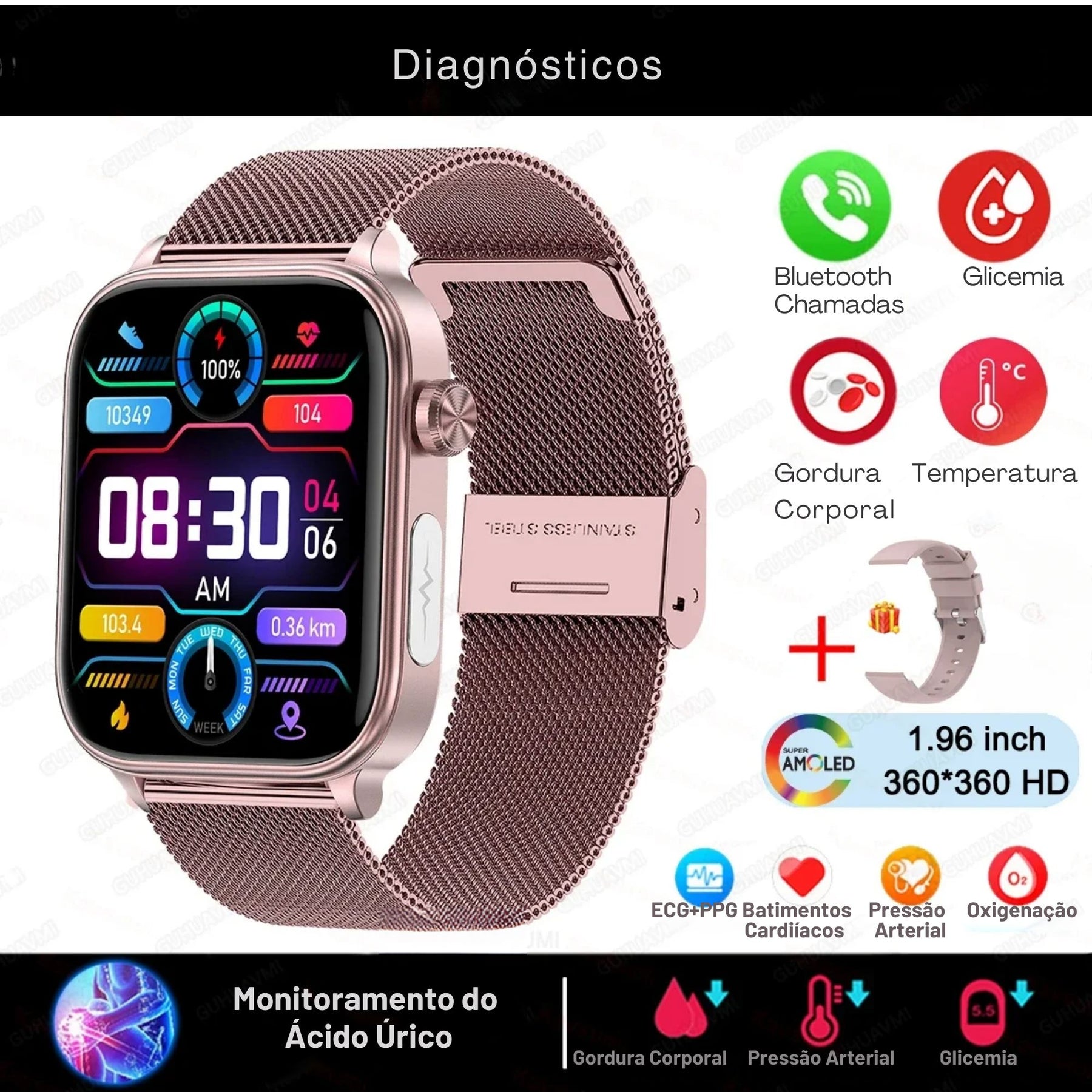 Relógio Smartwatch - Live Metrics Smartwatch Masculino - Live Metrics Loja da Dryka Rosa Malha 