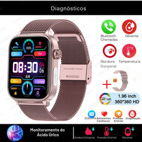 Relógio Smartwatch - Live Metrics Smartwatch Masculino - Live Metrics Loja da Dryka Rosa Malha 