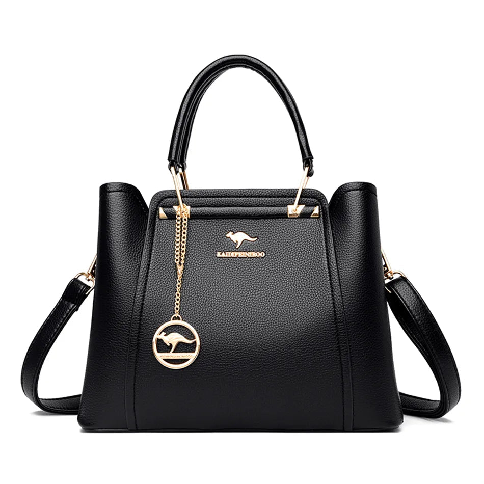 Soft Leather Luxury Handbags Women Bags Designer 3 Layers Shoulder Crossbody Sac Ladies Large Capacity Shopping Messenger Tote Loja da Dryka Black 