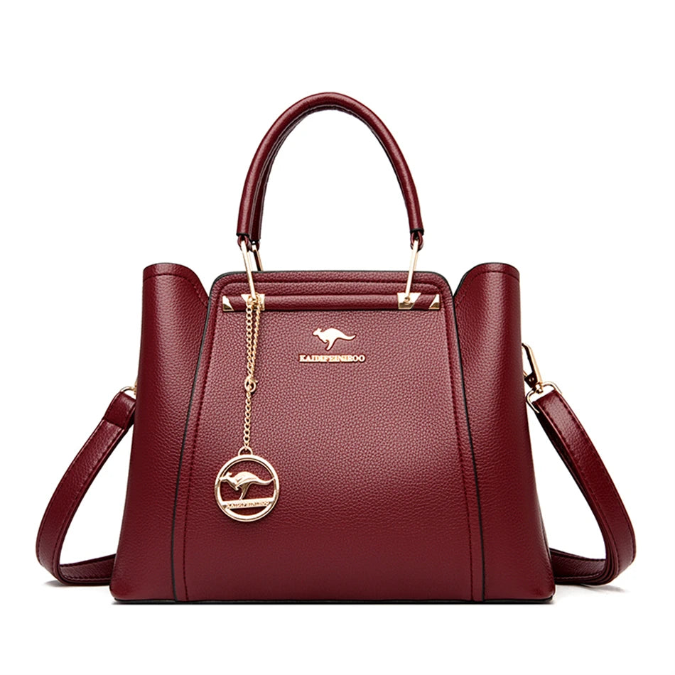 Soft Leather Luxury Handbags Women Bags Designer 3 Layers Shoulder Crossbody Sac Ladies Large Capacity Shopping Messenger Tote Loja da Dryka Burgundy 