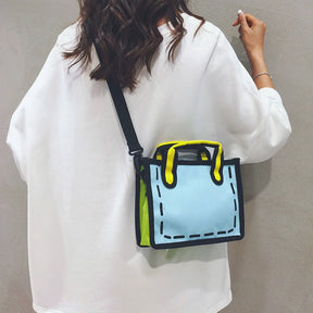 Two-Dimensional Comic Niche Young Adult Handbag Crossbody Bag Loja da Dryka Blue 