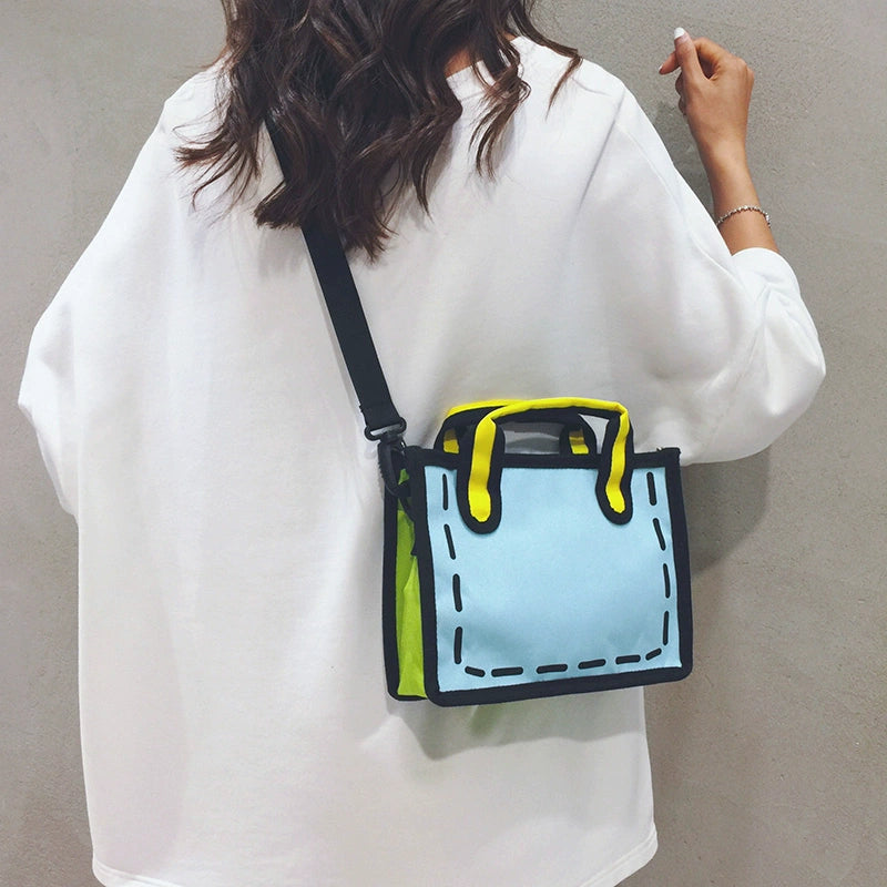 Two-Dimensional Comic Niche Young Adult Handbag Crossbody Bag Loja da Dryka Blue 