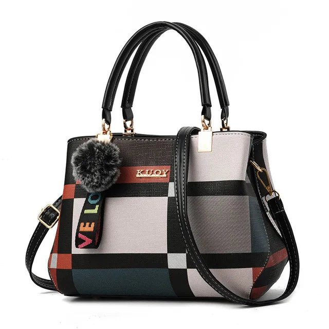 Yogodlns New Luxury Handbag Women Stitching Wild Messenger Bags Designer Brand Plaid Shoulder Bag Female Ladies Totes Loja da Dryka black 28x15x20cm 