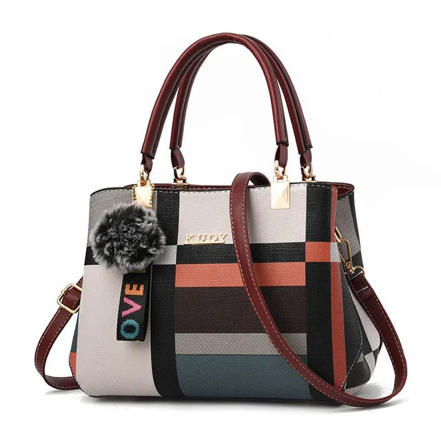 Yogodlns New Luxury Handbag Women Stitching Wild Messenger Bags Designer Brand Plaid Shoulder Bag Female Ladies Totes Loja da Dryka deepred 28x15x20cm 