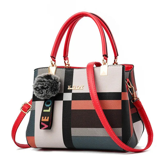 Yogodlns New Luxury Handbag Women Stitching Wild Messenger Bags Designer Brand Plaid Shoulder Bag Female Ladies Totes Loja da Dryka red 28x15x20cm 