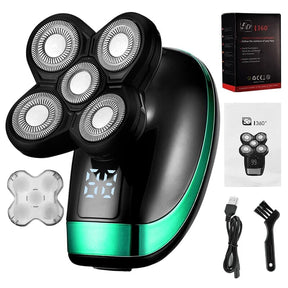 5 In 1 4D Barbeador elétrico recarregável com 5 cabeças flutuantes para cortar: barba, nariz, orelha, cabelos e pelos do corpo em geral 0 lojadadryka Standard-Green 