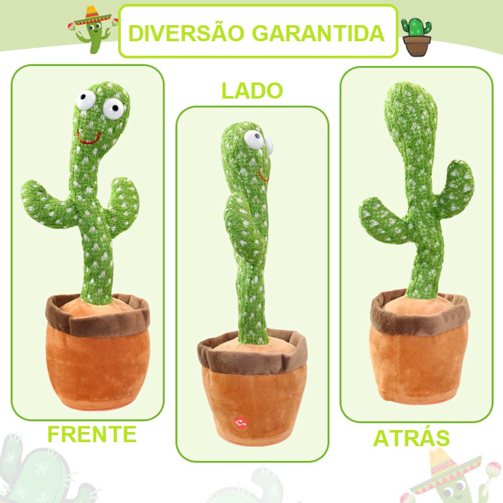 Cacto Dançante e Falante - Toca Músicas e Repete Fala brinquedo 005 lojadadryka 