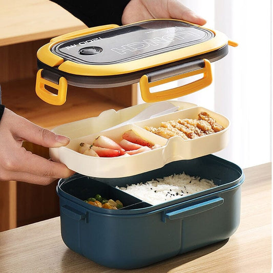 Portable Hermetic Lunch Box 2 Layer Grid Children Student Bento Box with Fork Spoon Leakproof Microwavable Prevent Odor School 0 lojadadryka 